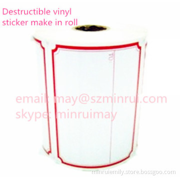 Custom Ultra Destructible Vinyl Paper, A Roll Of Egg Shell Sticker, Custom Warranty Vinyl Sticker 